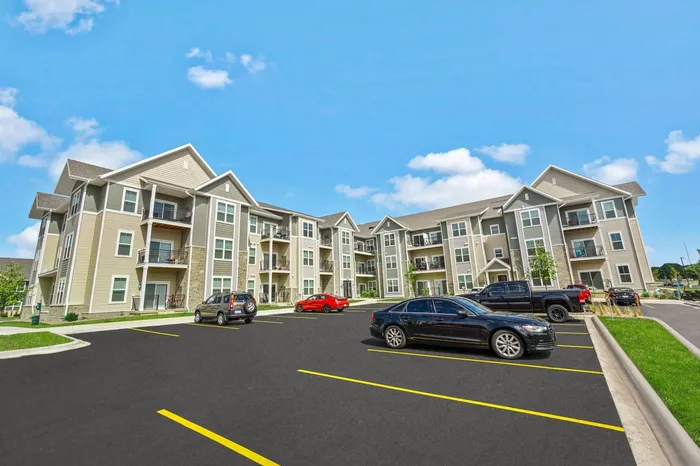 Apartment building exterior at The 85 at Maple Grove highlighting residential design in Madison, Wisconsin.