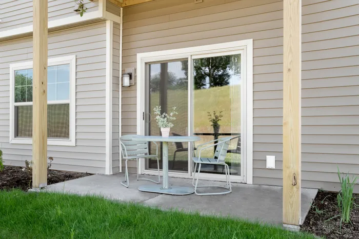 Private patio at High Bluff Townhomes in Grafton, Wisconsin for resident outdoor enjoyment.