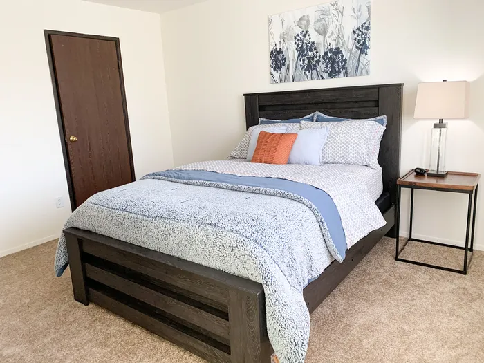 Bedroom at Ridge View Apartments in St. Francis, Wisconsin designed for comfort and relaxation.