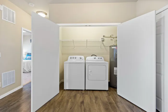 In-unit washer and dryer at High Bluff at Creekwood Crossing in Menomonee Falls, Wisconsin.