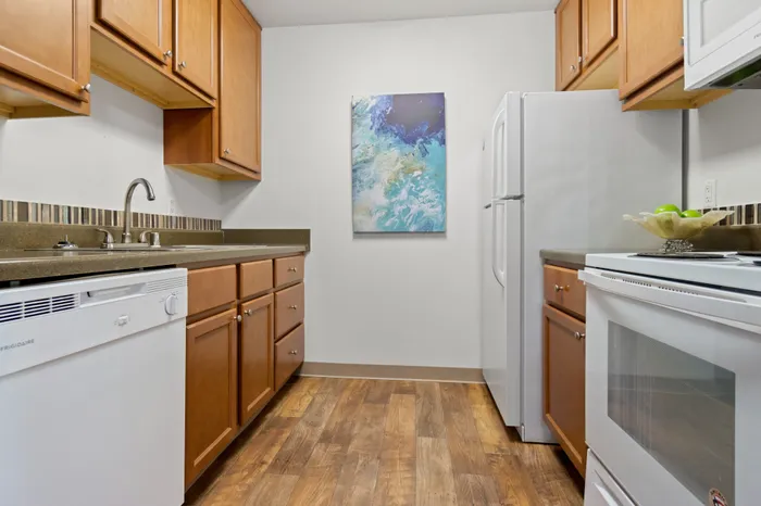 Apartment kitchen at Arbor Lakes Apartments in Middleton, Wisconsin.