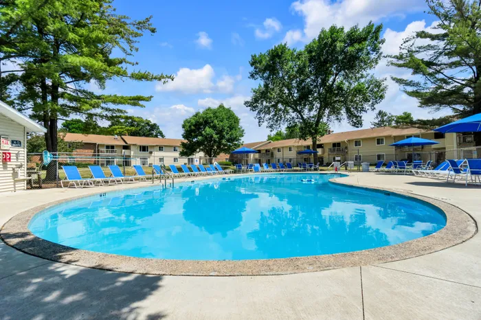 Outdoor swimming pool at Arbor Lakes Apartments in Middleton, Wisconsin, available for resident use.