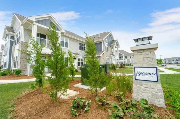Seasons at River View Apartments in Pleasant Prairie, Wisconsin. Luxury, condo style, studio, 1 bedroom, 2 bedroom, and 3 bedroom apartments, with private garages and entries.