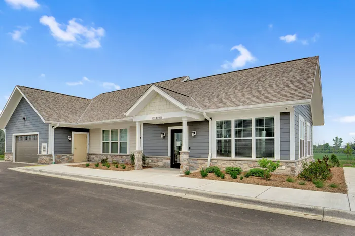 Exterior view of the clubhouse at High Bluff at Creekwood Crossing in Menomonee Falls, Wisconsin.