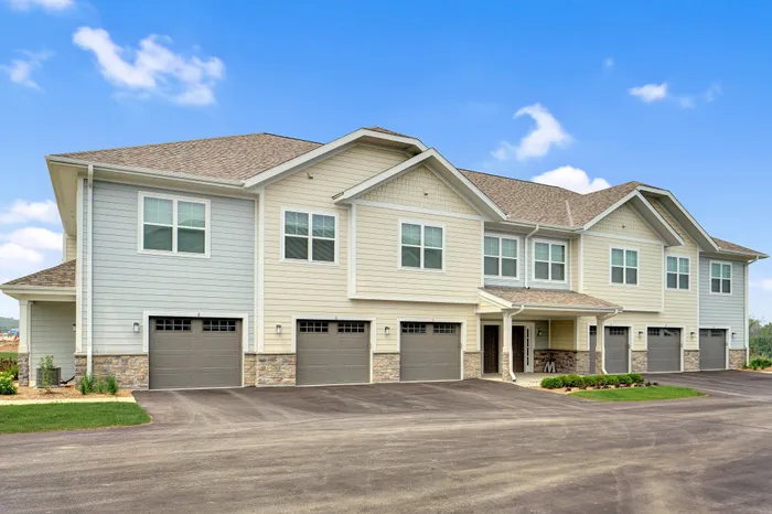 Exterior view of apartment buildings at High Bluff at Creekwood Crossing in Menomonee Falls, Wisconsin.