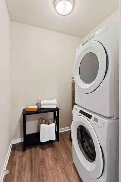 In-unit washer and dryer at Seasons at Franklin Apartments in Franklin, Wisconsin adding everyday convenience for residents.