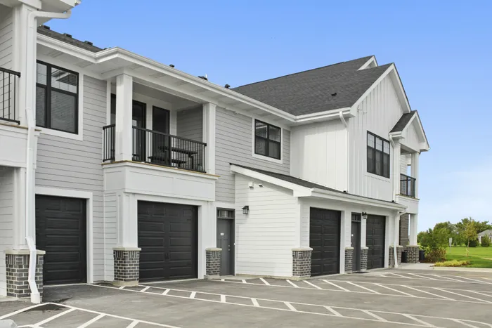 Exterior view of resident apartment buildings at Seasons at North Aurora Apartments in North Aurora, Illinois.