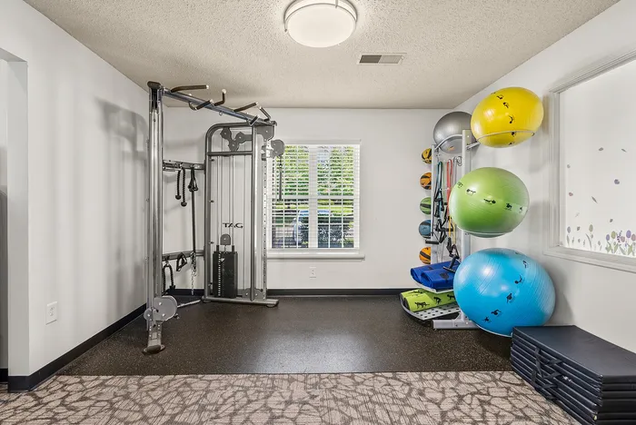 Fitness center at Riverwood Apartments in Kenosha, Wisconsin equipped for cardio and strength training.