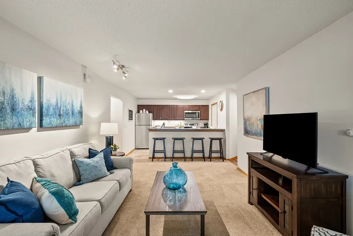 Living room at Riverwood Apartments in Kenosha, Wisconsin with comfortable layouts and natural light.