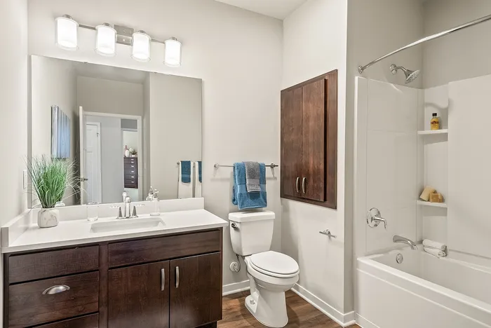 Bathroom at Drexel Ridge Apartments in Oak Creek, Wisconsin with modern fixtures and finishes.