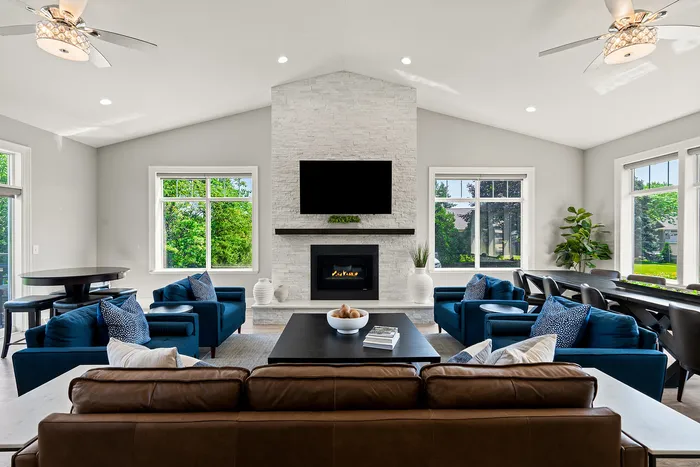 Interior clubhouse space at Saddlebrook Apartments in Pewaukee, Wisconsin for resident use.