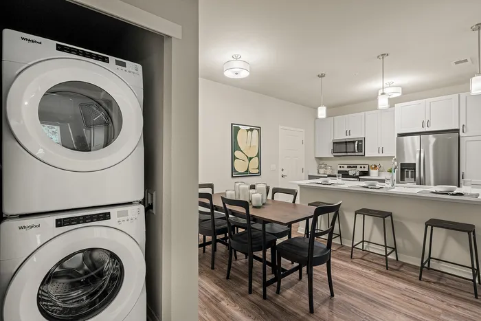 In-unit washer and dryer at Seasons at Franklin Apartments in Franklin, Wisconsin adding everyday convenience for residents.