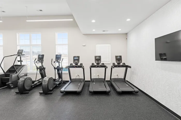 Fully equipped fitness center with modern equipment at Apex at Verona in Verona, WI