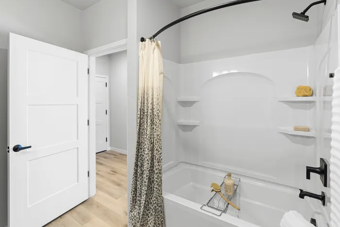 Modern apartment bathroom with contemporary finishes at Apex at Verona in Verona, WI