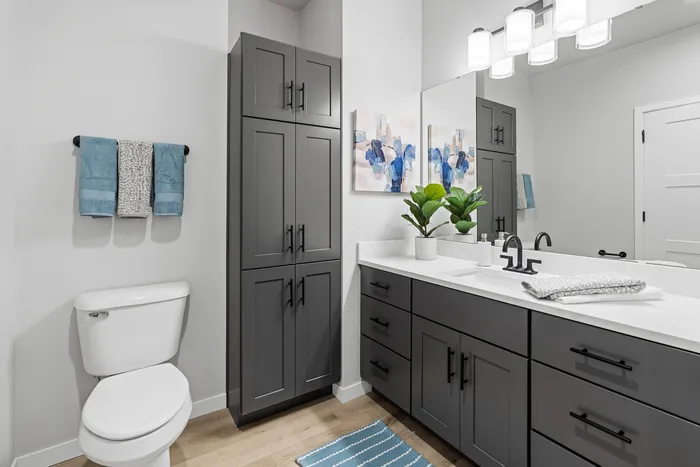 Bathroom at Seasons at Elgin Apartments in Elgin, Illinois with clean finishes and functional vanity space.