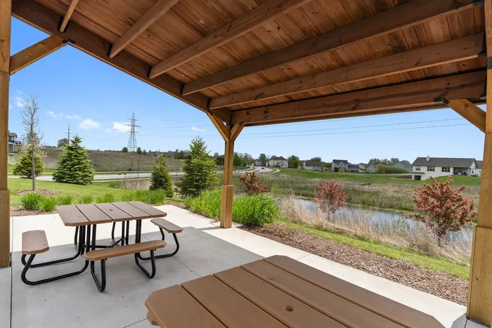 Outdoor lounge area at High Bluff Townhomes in Grafton, Wisconsin designed for resident gatherings.