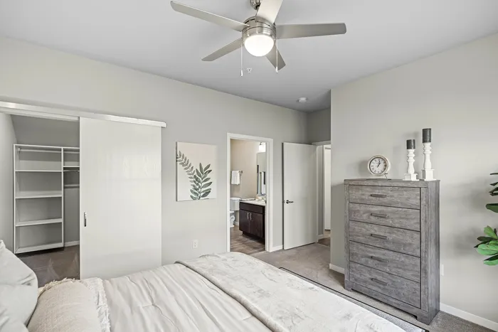 Bedroom at High Bluff Townhomes in Grafton, Wisconsin offering comfortable living space.