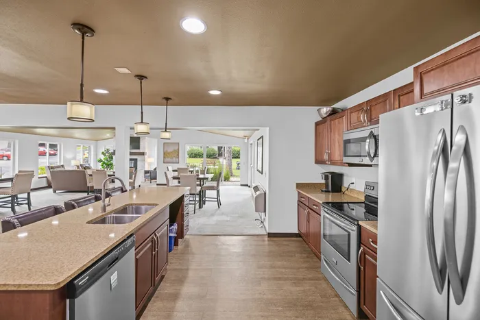 Community room at Arbor Lakes Apartments in Middleton, Wisconsin, designed for resident gatherings and events.