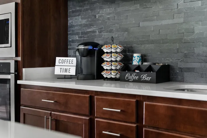 Resident coffee station at The Woodlands at North Hills for added everyday convenience.