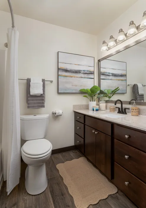 Bathroom at Manchester Oaks Apartments in Franklin, Wisconsin with modern fixtures and finishes.