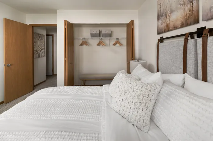 Bedroom at Manchester Oaks Apartments in Franklin, Wisconsin designed for comfort and relaxation.