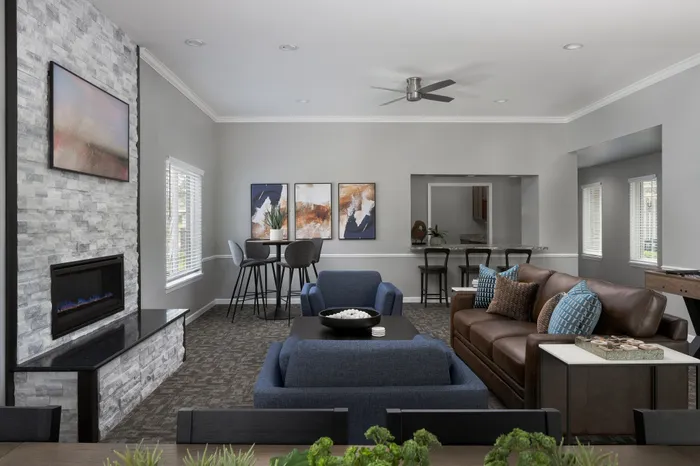 Clubroom at Manchester Oaks Apartments in Franklin, Wisconsin designed for social events and resident activities.