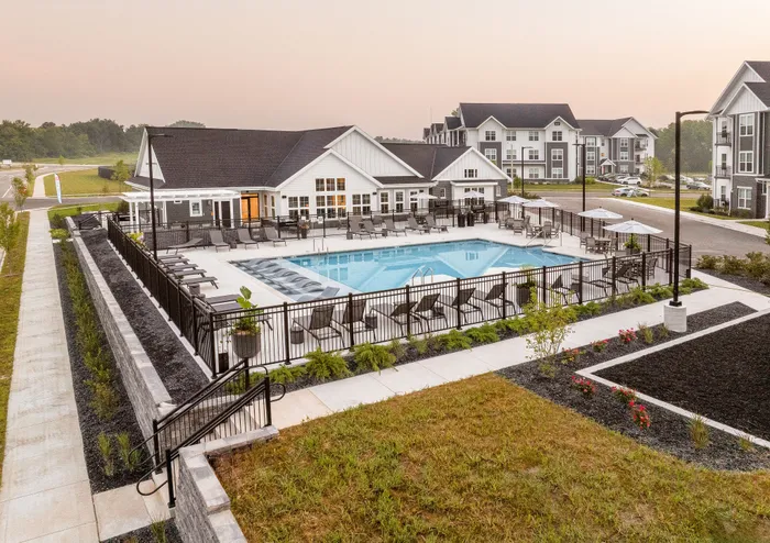 Aerial view of the clubhouse at Apex at Verona apartments in Verona, WI