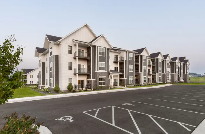 Contemporary apartment building exteriors at Apex at Verona in Verona, WI