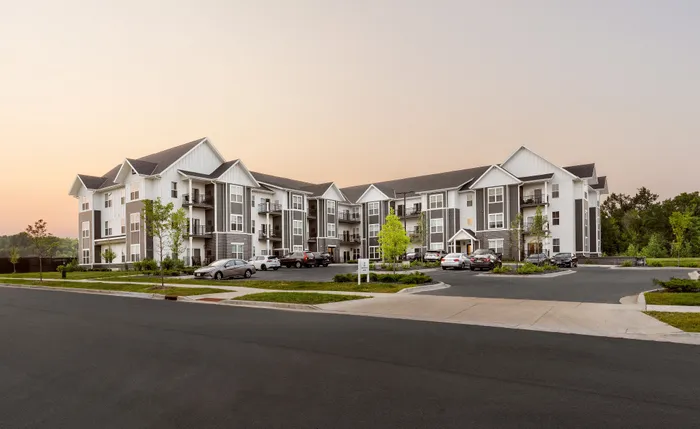 Contemporary apartment building exteriors at Apex at Verona in Verona, WI