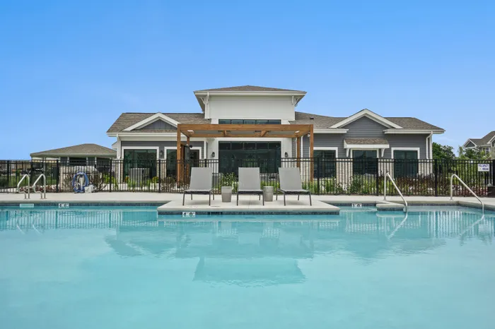 Resort-style apartment pool at Seasons at Plainfield Apartments in Plainfield, Illinois.