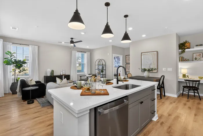 Modern kitchen at Echelon at Charlotte with stainless steel appliances and open layout