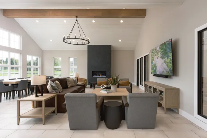 Modern clubhouse interior and resident lounge at Terrapin Run apartments.