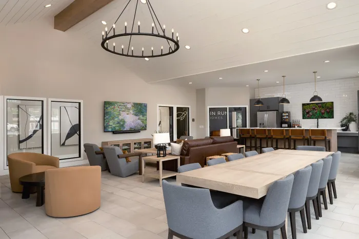 Modern clubhouse interior and resident lounge at Terrapin Run apartments.
