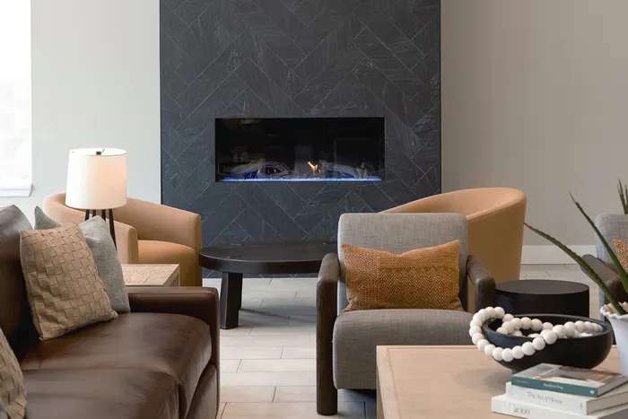 Modern clubhouse interior and resident lounge at Terrapin Run apartments.