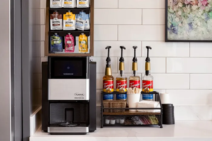 Resident coffee station amenity at Terrapin Run apartment community.