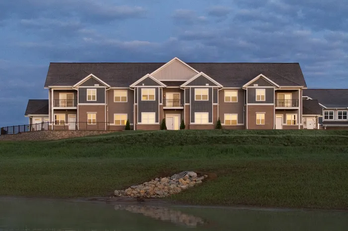 Exterior view of modern stacked flats at Terrapin Run apartment community.
