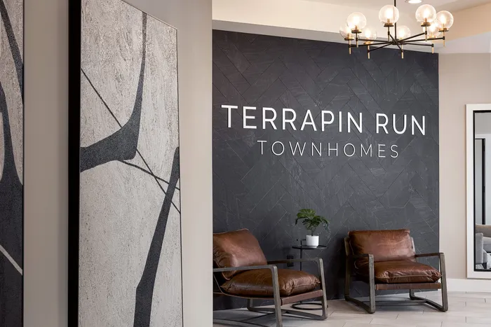 Modern clubhouse kitchen amenity at Terrapin Run apartments.