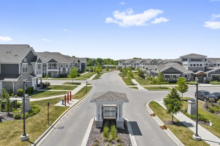 Community entrance to Seasons at River View Apartments in Pleasant Prairie, Wisconsin.