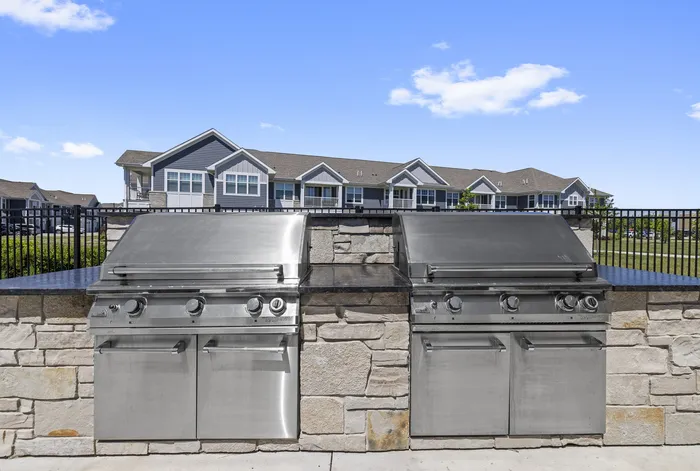 Outdoor grilling station at Seasons at River View Apartments in Pleasant Prairie, Wisconsin.