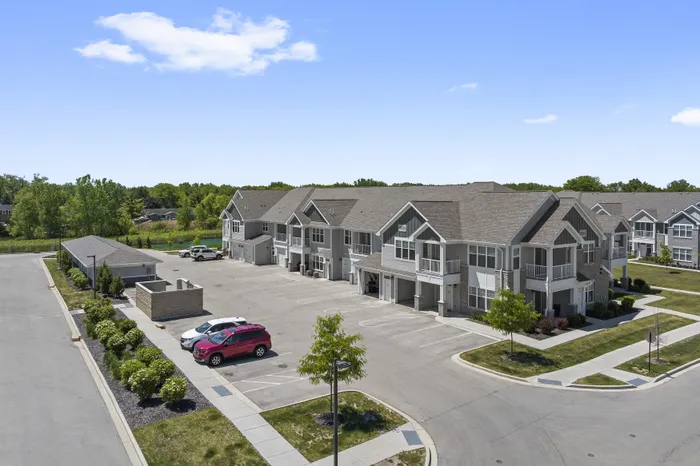 Resident building exterior at Seasons at River View Apartments in Pleasant Prairie, Wisconsin.