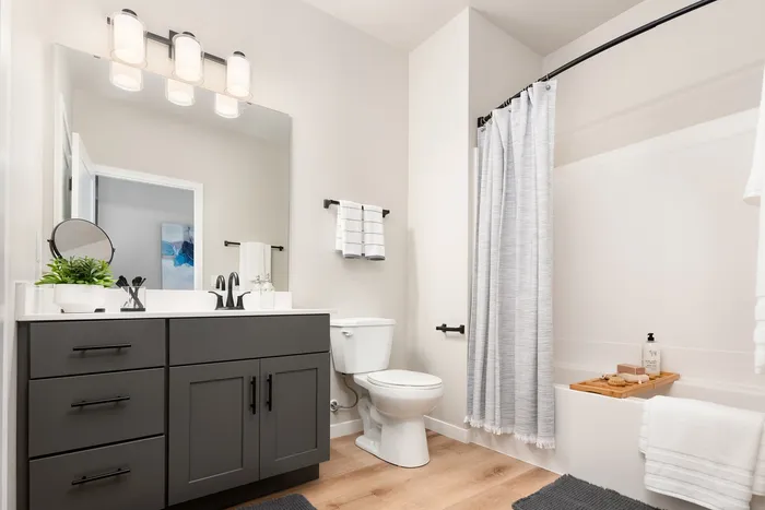 Modern bathroom inside a Terrapin Run stacked flat.