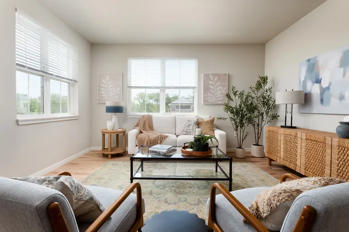 Living room inside a Terrapin Run stacked flat home.
