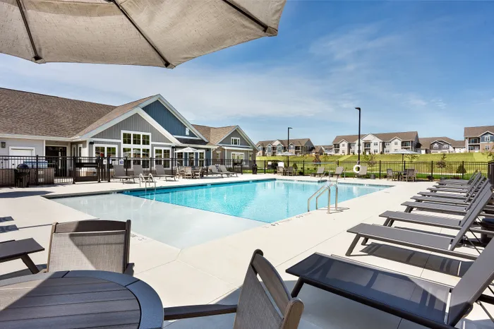 Resort-style pool with sundeck seating at Terrapin Run.