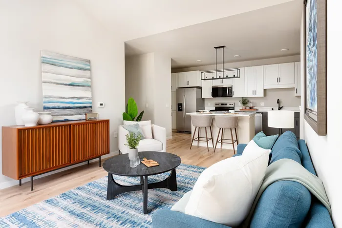 Living room inside a Terrapin Run stacked flat home.
