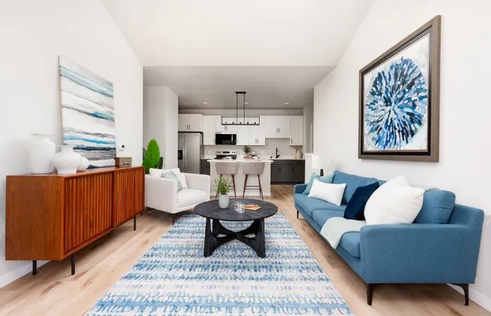 Living room inside a Terrapin Run stacked flat home.