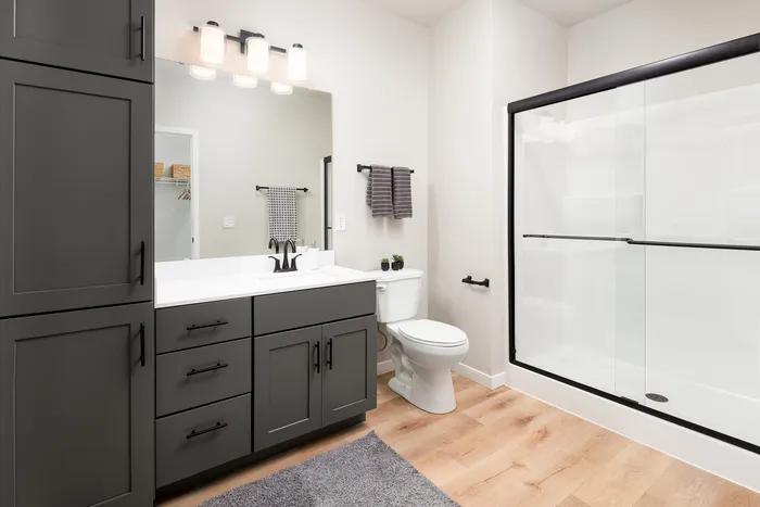 Modern bathroom inside a Terrapin Run stacked flat.