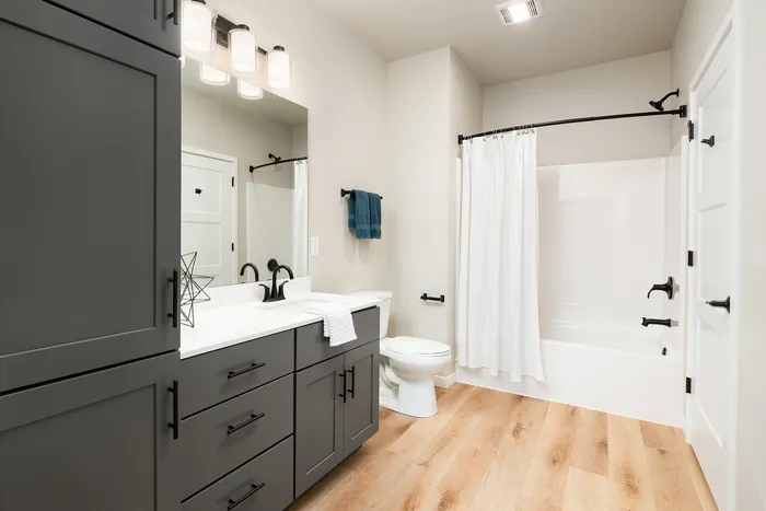 Modern bathroom inside a Terrapin Run stacked flat.