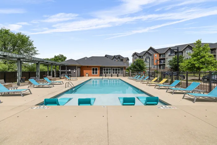 Resort-style pool and outdoor sundeck at 22 Slate Apartments in Madison, Wisconsin.