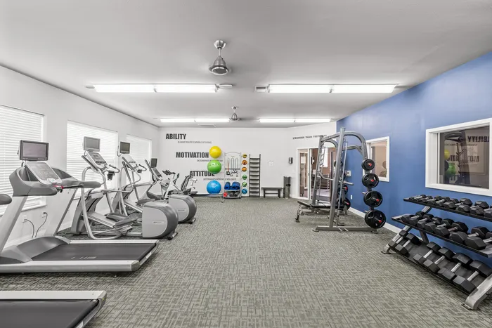 24-hour fitness center at 22 Slate Apartments in Madison, Wisconsin.