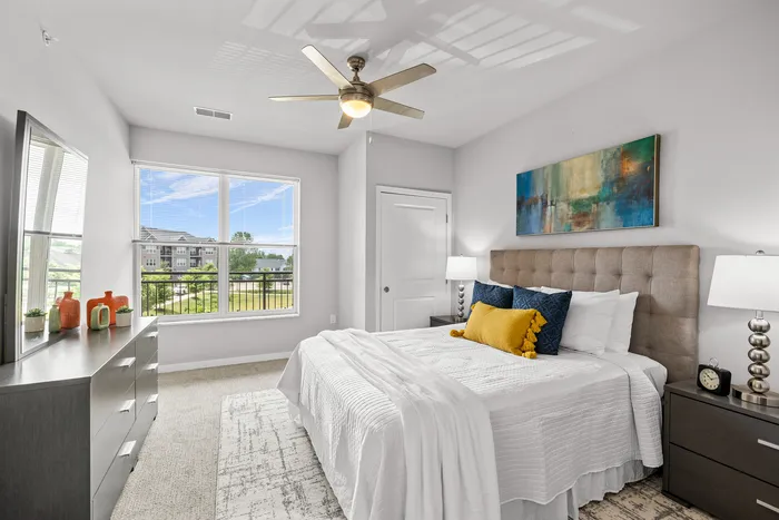 Resident bedroom at 22 Slate Apartments in Madison, Wisconsin.